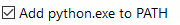 Python Add to PATH checkbox