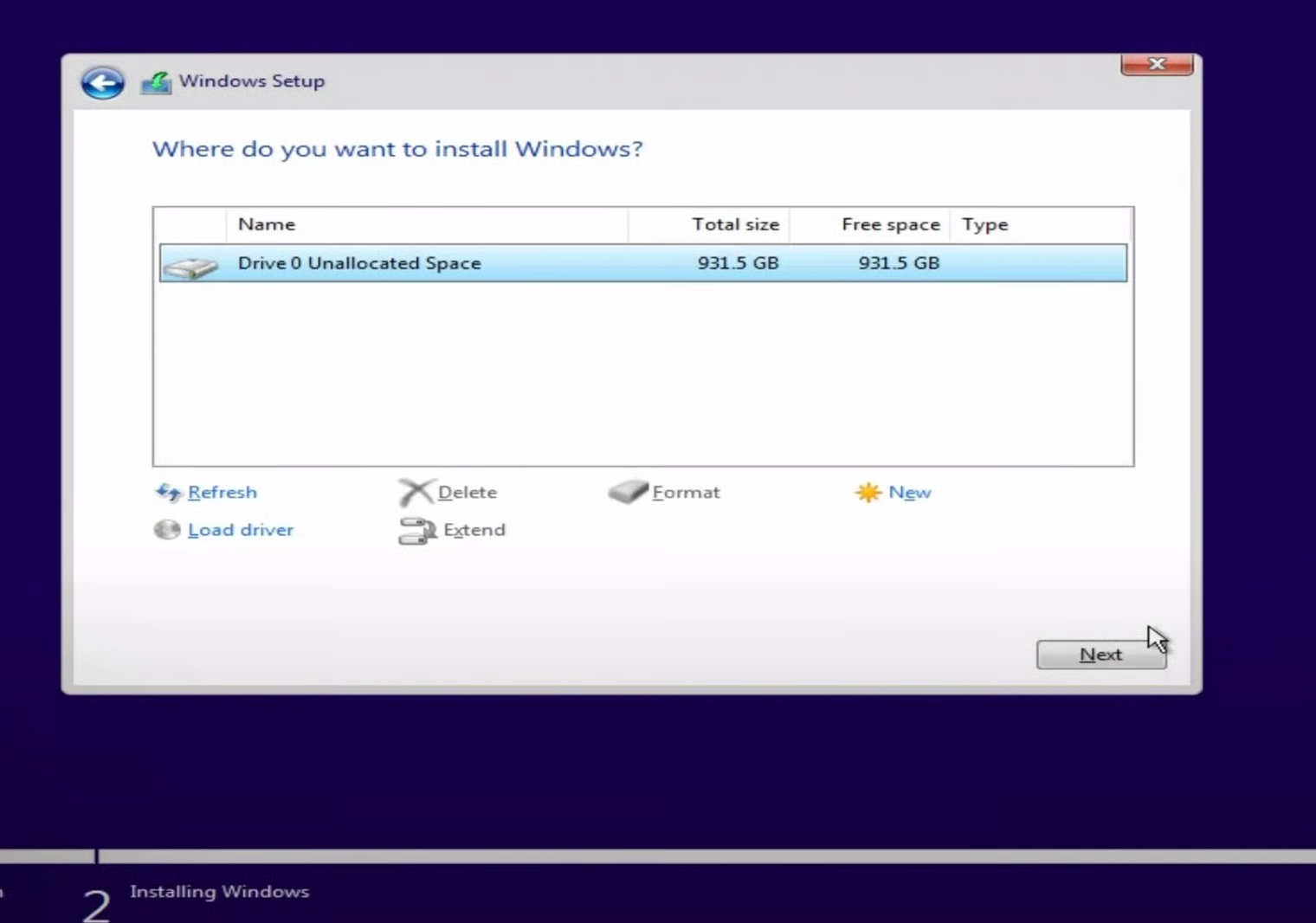 Clean unallocated partition setup